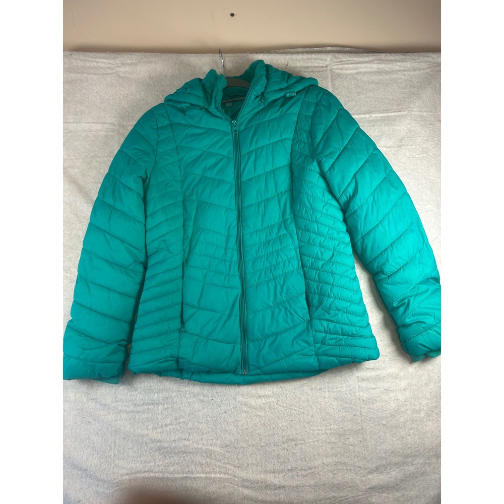 Xersion Teal Quilted Hooded Puffer Jacket‎ Women's Size Small Lightweight Warm